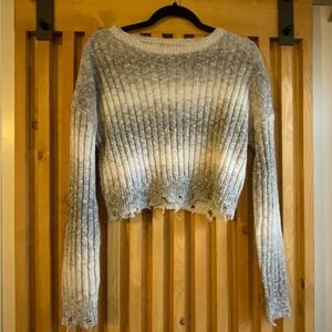 Distressed Gray and White Ribbed Sweater, Private Label